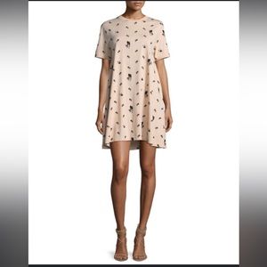 MCQ ALEXANDER MCQUEEN FLORAL AND SWALLOW PRINT DRESS IN ROSA (SIZE M)